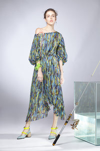 Angling Printed Balloon Dress