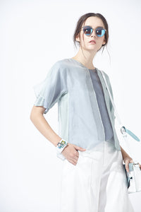 Overlay Blocking Silk-Cupro Top