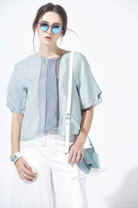 Overlay Blocking Silk-Cupro Top