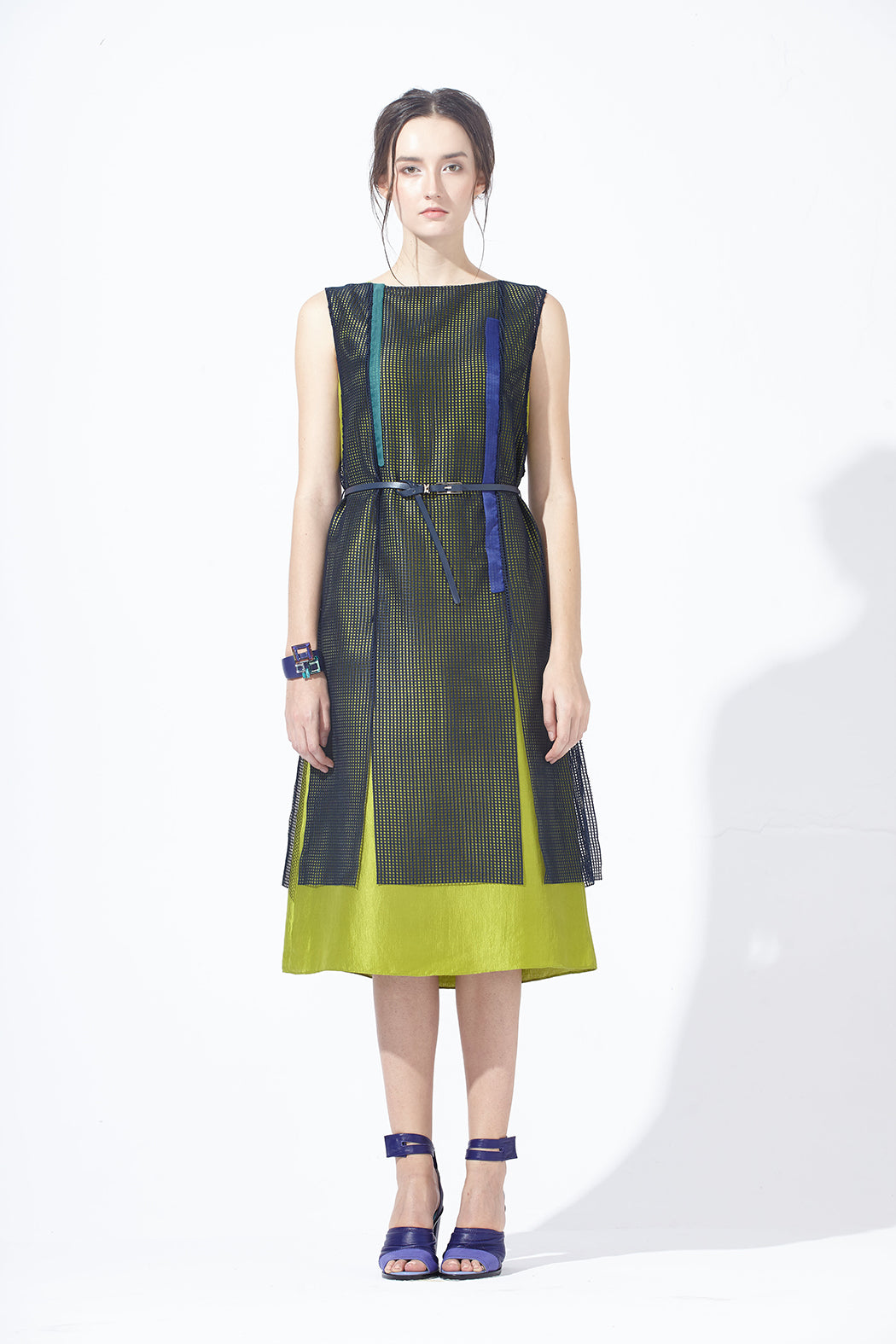 Meshy Silk Dress with Belt