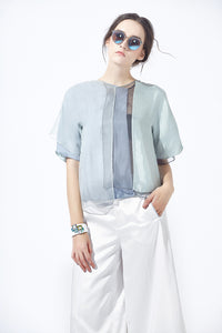 Overlay Blocking Silk-Cupro Top