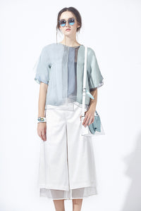 Overlay Blocking Silk-Cupro Top
